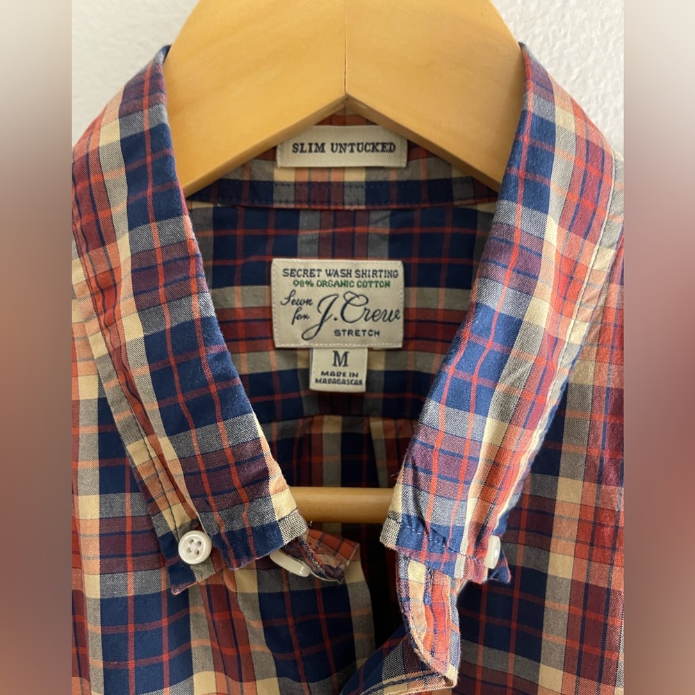 J Crew Slim Untucked Blue Orange checkered shirt size Medium - Picture 4 of 5